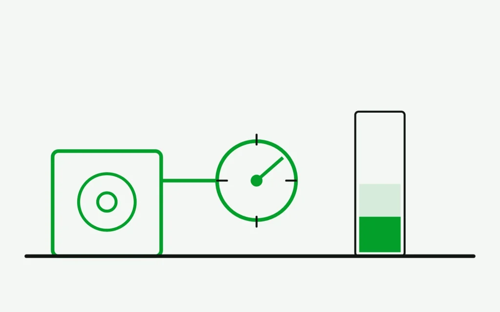 Condenser connected to a service gauge beside a column showing a charge level that has dropped