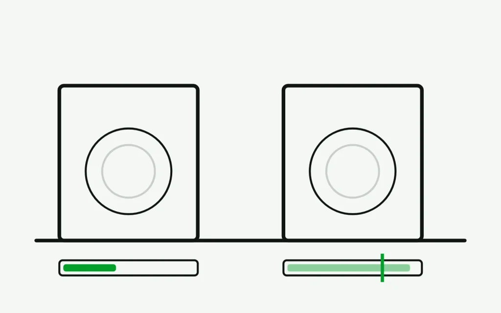 Two machines side by side with bars below showing how much of their service life is used up