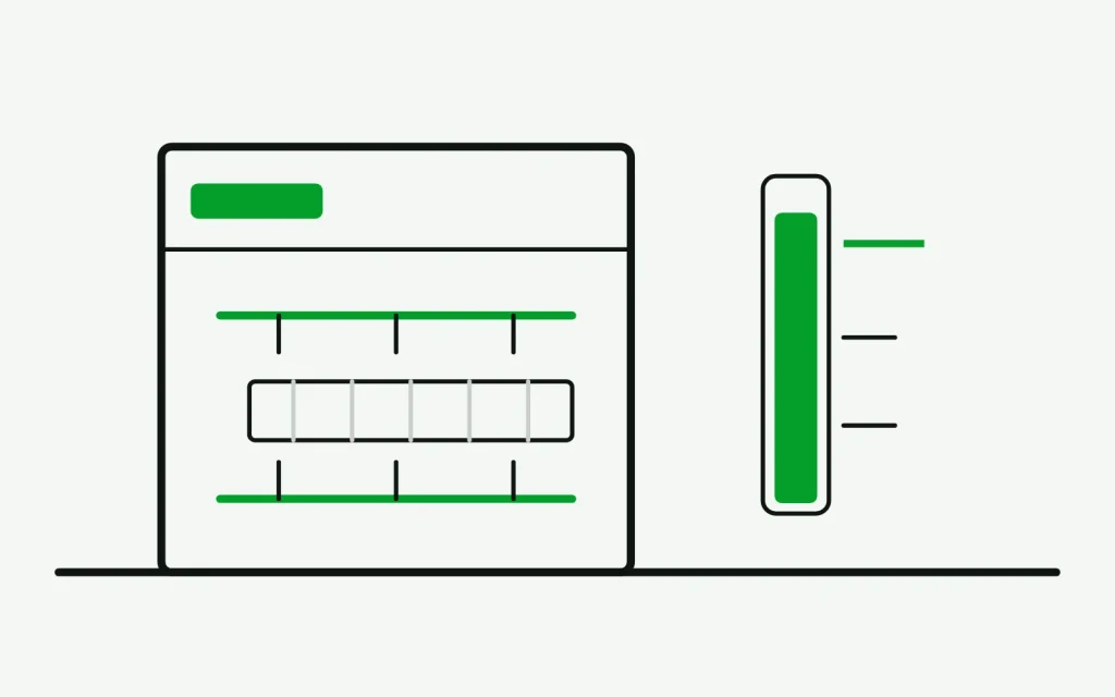 Commercial dish machine in section with rinse arms above and below the rack beside a temperature scale